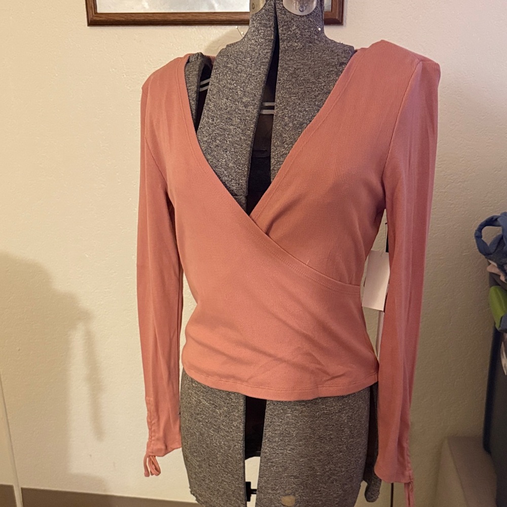 1. State Dusty Rose Wrap Blouse
